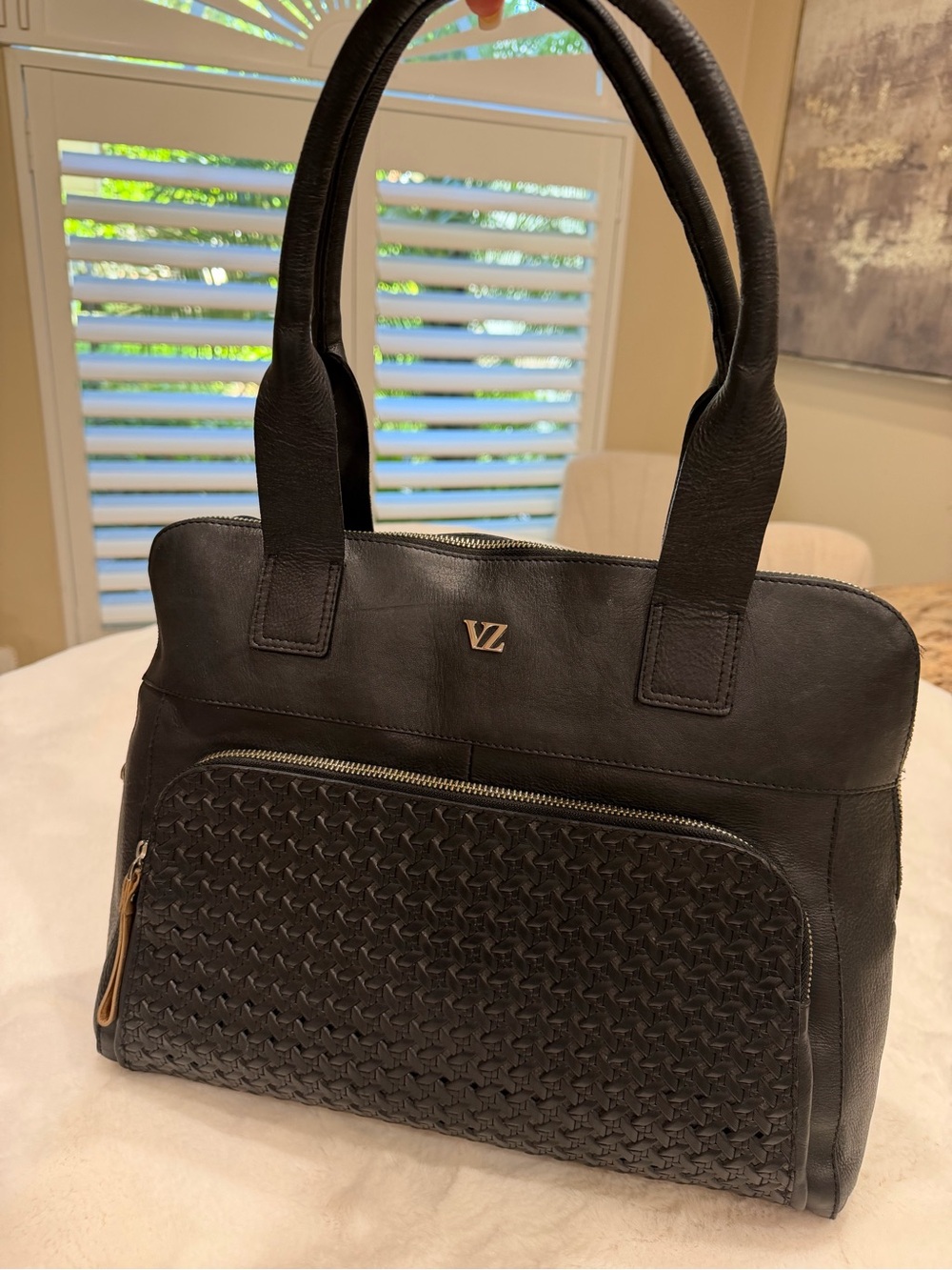 Black Woven-Accent Shoulder Bag